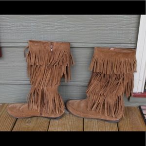 brown tall moccasin boots